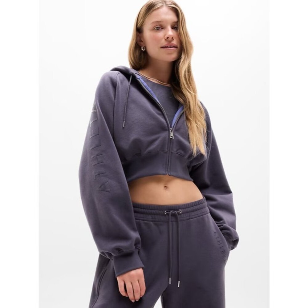 New Athleta M Simone Biles Forever Fleece Crop Full Zip Twilight Purple Medium